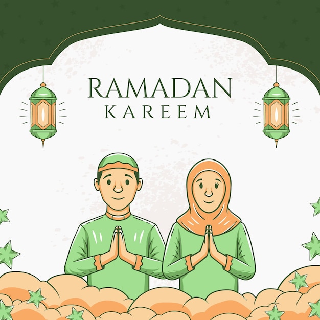 Ramadan kareem hand drawn islamic illustration banner background vector