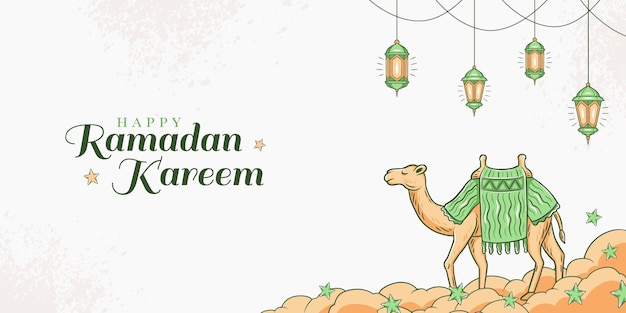 Ramadan kareem hand getekende islamitische illustratie banner achtergrond vector