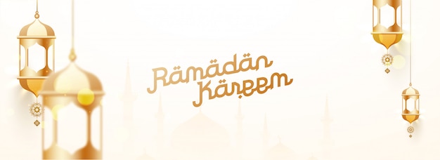 Ramadan Kareem header of banner ontwerp versierd met hangende go