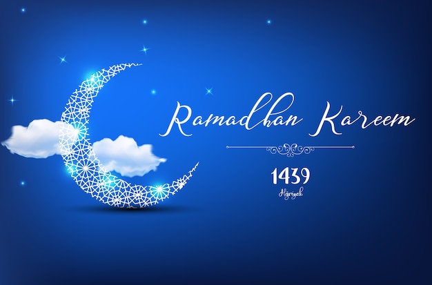 Ramadan Kareem-het ontwerp van de groetkaart op blauwe achtergrond