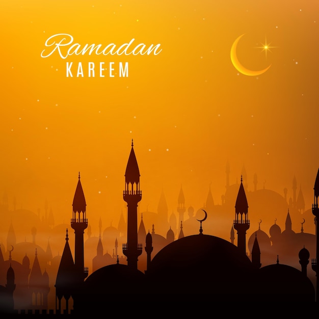 Ramadan kareem holiday arabian city at sunset