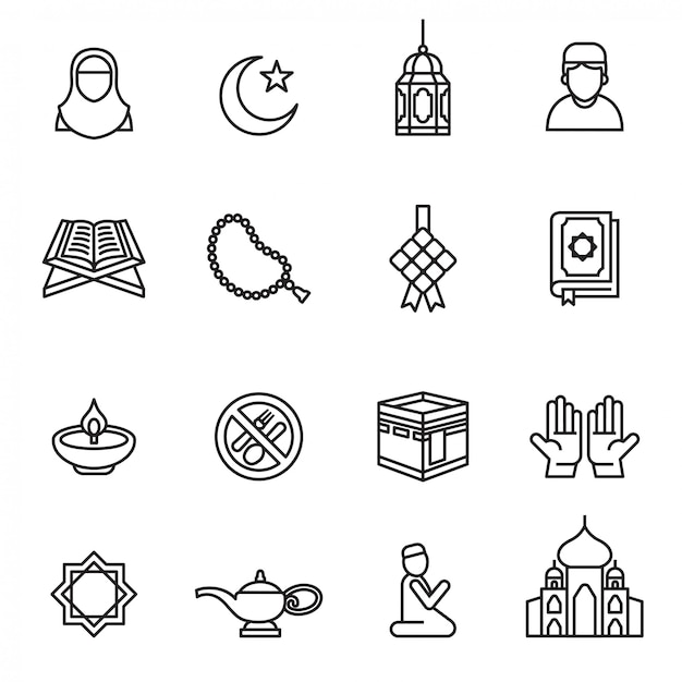 Vector ramadan kareem icon set on white background.