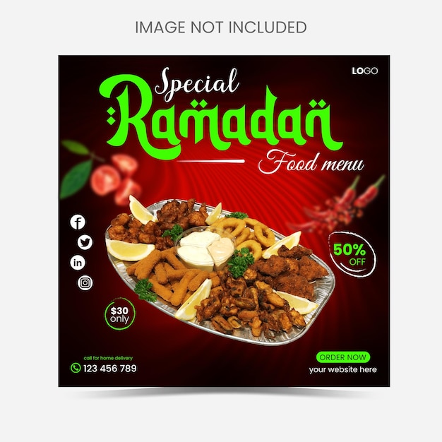 Ramadan Kareem iftar food menu social media post template