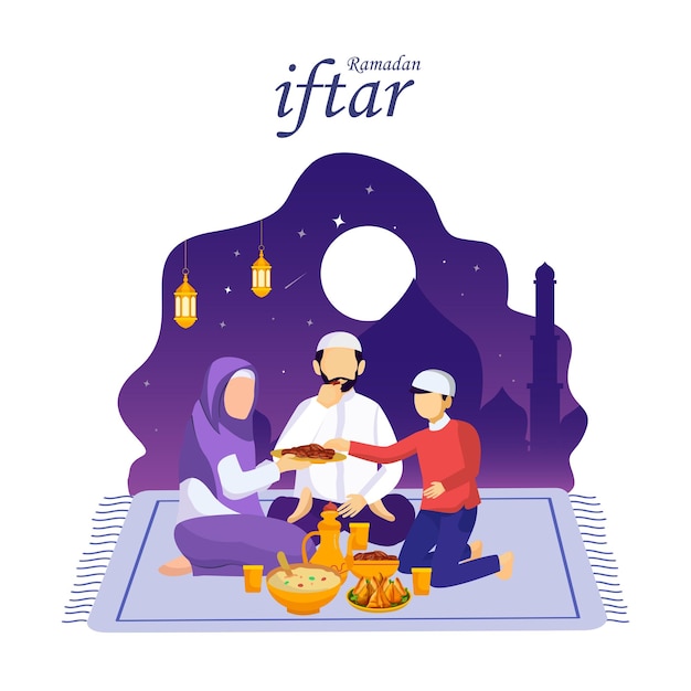 Vector ramadan kareem iftar party celebration flyer concept illustration