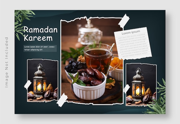 Vettore invitazione alla festa di ramadan kareem iftar post sui social media o modelli di collage fotografico