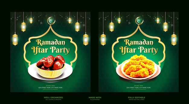 Vettore banner modello di post sui social media di invito a una festa ramadan kareem iftar