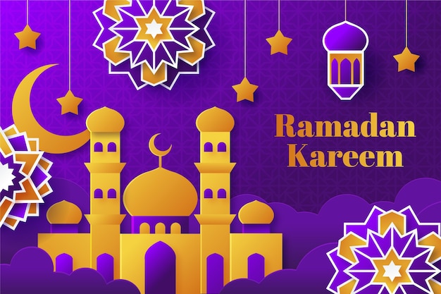 Ramadan kareem-illustratie in papieren stijl