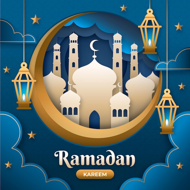 Ramadan kareem-illustratie in papieren stijl