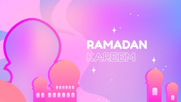 Ramadan Kareem illustratie landschapsachtergrond met moskee silhouet ornamenten en dominant roze voor het gebruik van Ramadan-evenementen en andere islamitische evenementen