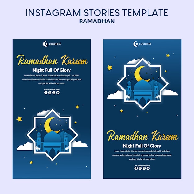 Illustrazione del ramadan kareem nel modello di storie di instagram in stile taglio carta