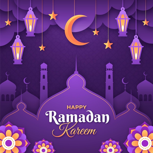 Illustrazione di ramadan kareem in stile carta