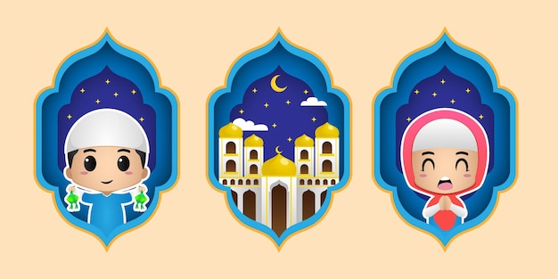 Ramadan kareem illustration set