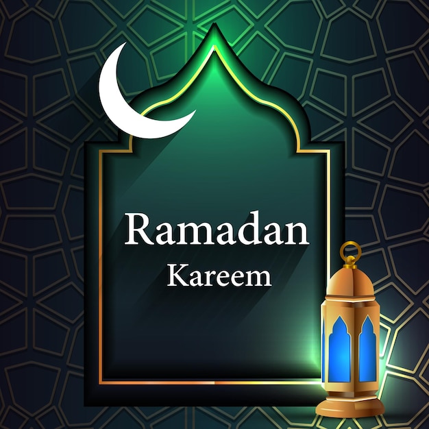 Vector ramadan kareem illustration with a lantern green background pattern