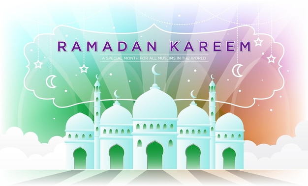 Ramadan kareem illustration with white mosque free vector