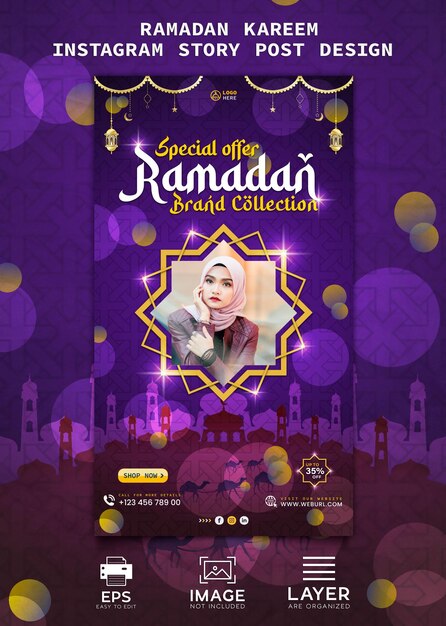 Vector ramadan kareem instagram- en facebook-verhaal verkoopbannerontwerp premium vector-sjabloon
