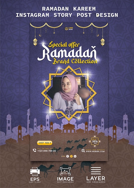 Ramadan kareem storia di instagram e facebook progettazione di banner di vendita modello di vettore premium