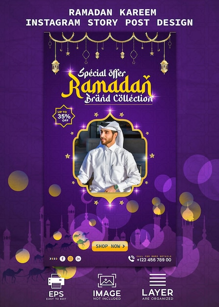 Ramadan kareem storia di instagram e facebook progettazione di banner di vendita modello di vettore premium