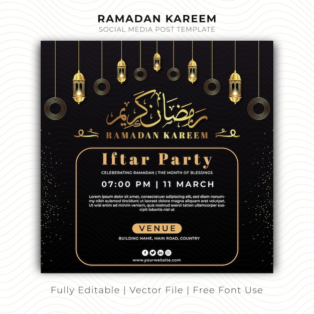 Ramadan kareem invitation social media template golden black