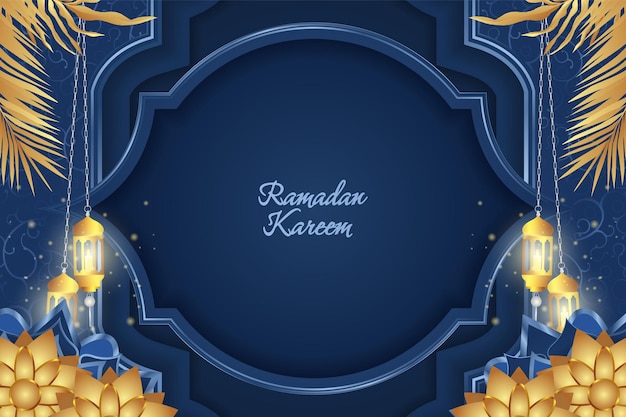 Ramadan kareem islamic background blue and gold luxury