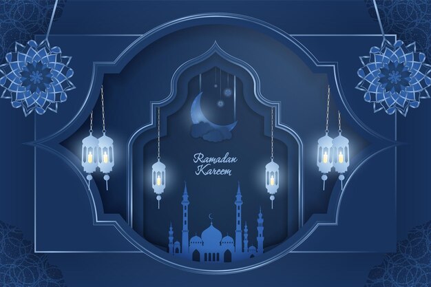 Ramadan Kareem Islamic background blue luxury with mosque