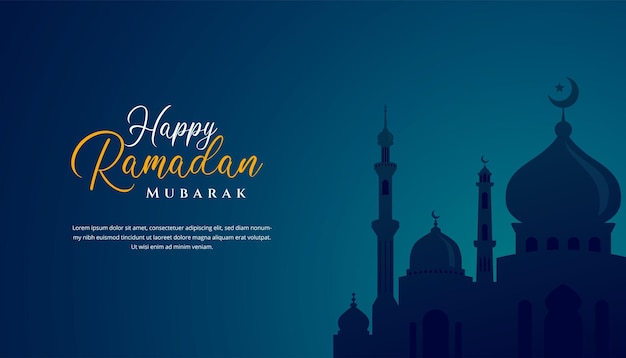 Ramadan kareem islamic background design with mosque illustration. Can be used for greetings card, backdrop or banner.