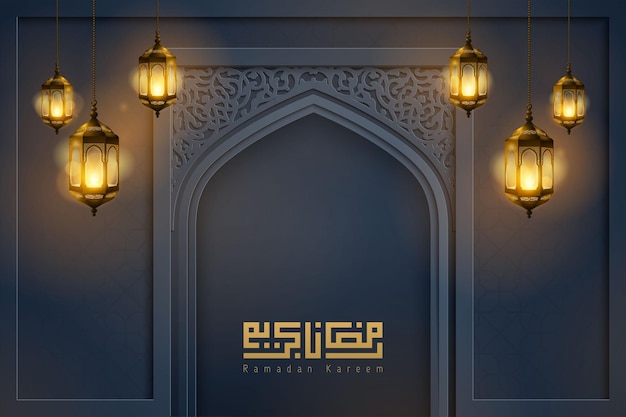 Vettore ramadan kareem sfondo islamico lanterna d'oro decorazione musulmana