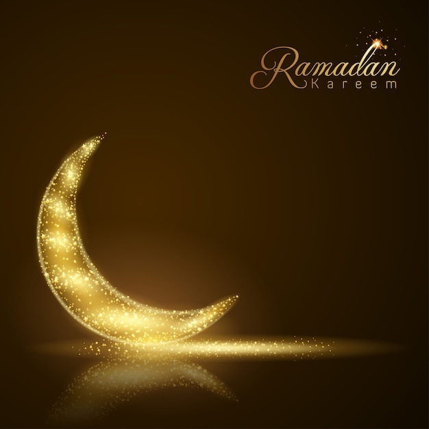 Vector ramadan kareem islamic background greeting glow stars and crescent