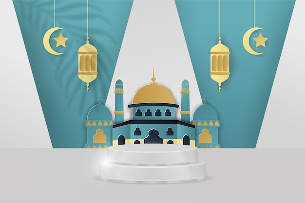 Ramadan kareem islamic background podium blue tosca 