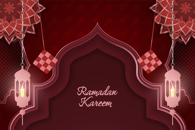 Ramadan kareem sfondo islamico rosso con elemento linea
