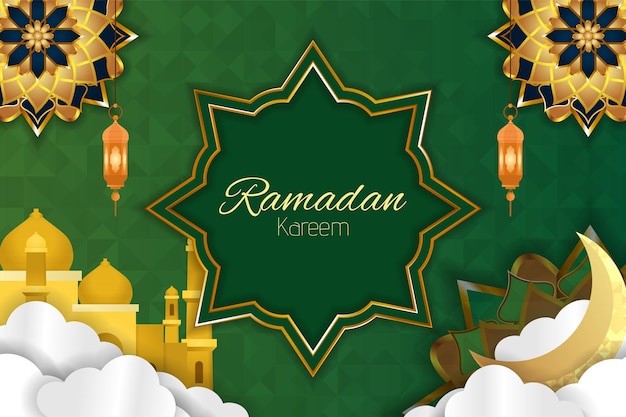 Ramadan kareem islamic background with element and green color
