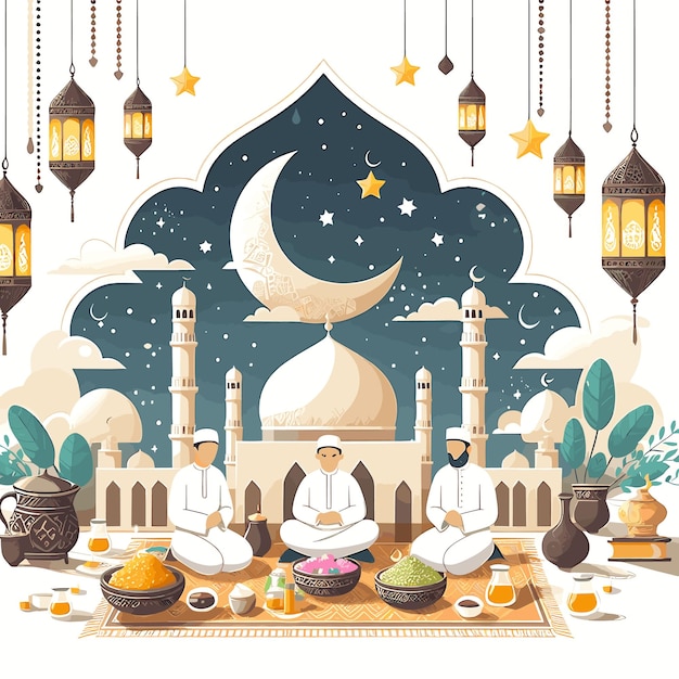 Vector ramadan kareem islamic background with mosque moon stars vector illustration