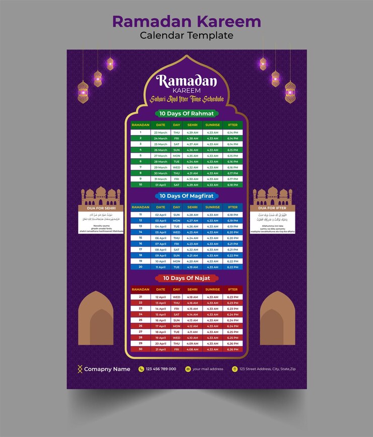 Premium Vector Ramadan kareem islamic calendar template and sehri