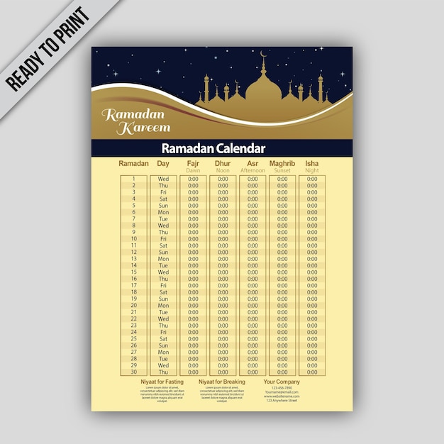 Vettore modello vettore calendario islamico ramadan kareem