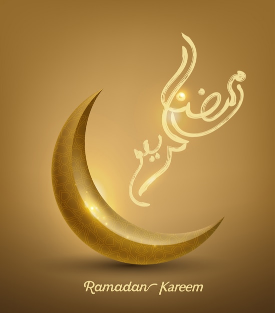 Ramadan kareem islamic design crescent moon and with arabic pattern and calligraphy