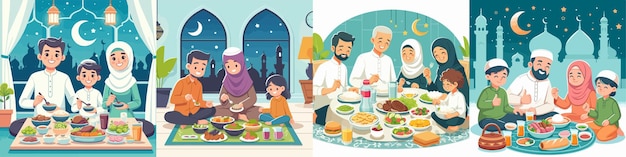 Ramadan Kareem islamic design people have suhoor meal food