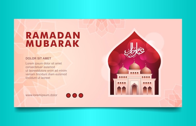 Ramadan kareem islamic festival banner with mosque vector illustration