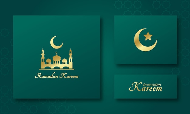 Ramadan Kareem Islamic Greeting Card Banner for Celebrate Muslim Holy Month Vector Illustration