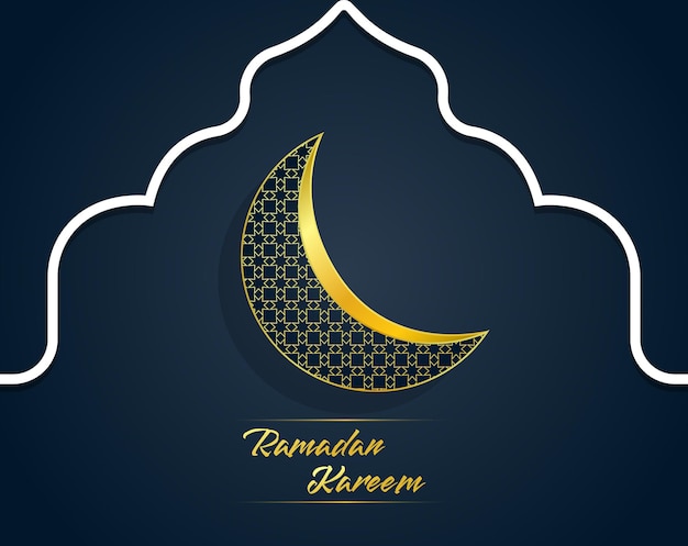 Vector ramadan kareem islamic greeting card golden moon and lamp vector illustration