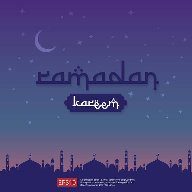 Ramadan kareem islamic greeting design with dome mosque element in flat style.