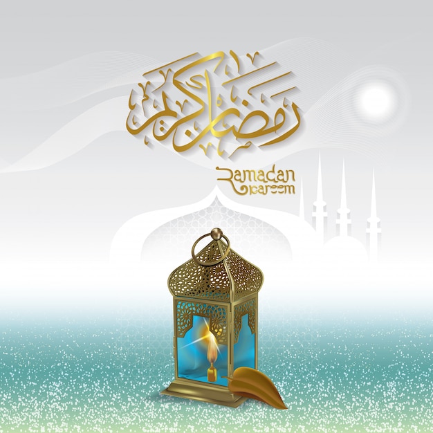 Ramadan kareem islamic greeting with arabic traditional lantern.