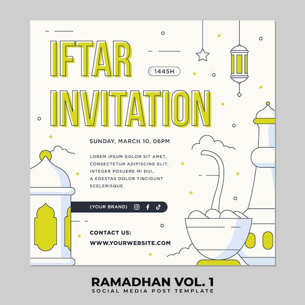 Vettore ramadan kareem islamic post square ramadhan flat design per banner e social media