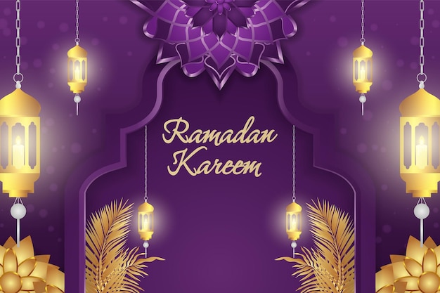 Ramadan Kareem Islamic purple and gold luxury with mandala