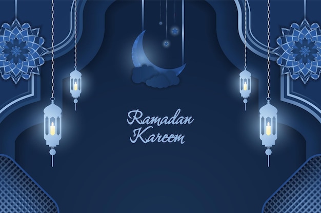 Vector ramadan kareem islamic style background blue with line element