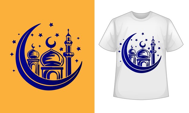 イスラム教のラマダン・カリーム (Ramadan Kareem) シャツのデザインはモスクのシンボルとスターモダンなデザインスタイルプレミアム・ベクトルです