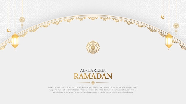 Ramadan Kareem Islamic white and golden background with Arabic pattern ornaments