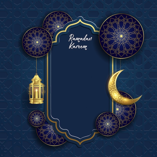 Вектор Рамадан карим ислам с луной и фонарем