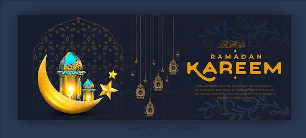 Ramadan kareem islamitisch festival spandoeksjabloon met lantaarns