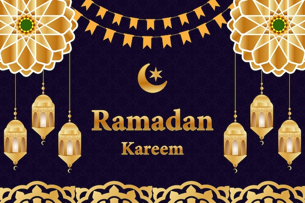 Vector ramadan kareem islamitische achtergrond met lantaarn halve maan sterren en mandala patroon gouden kleur islamitische groeten ramadan mubarak islamitisch feest decor heilige maand viering banner uitnodiging