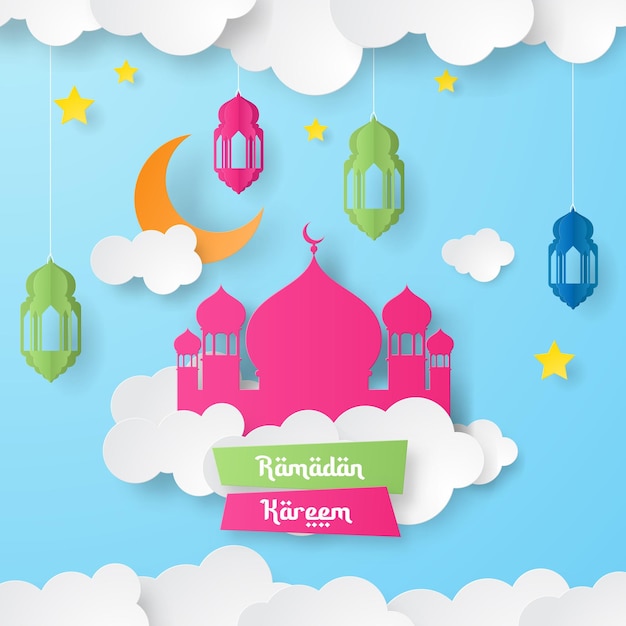 ramadan kareem islamitische achtergrond Papercut-stijl