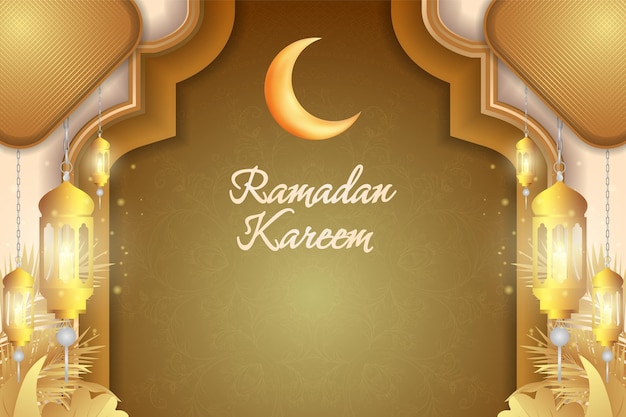 Ramadan Kareem islamitische achtergrond zacht bruin en goud luxe kleur met mandala